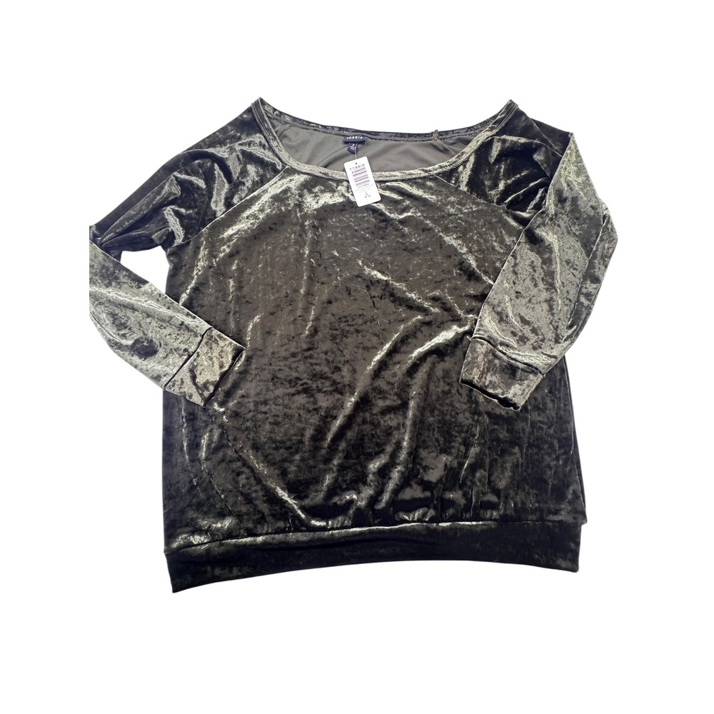 Torrid Crushed Velvet Off Shoulder Sweatshirt Womens 2X Green NEW Whimsigoth